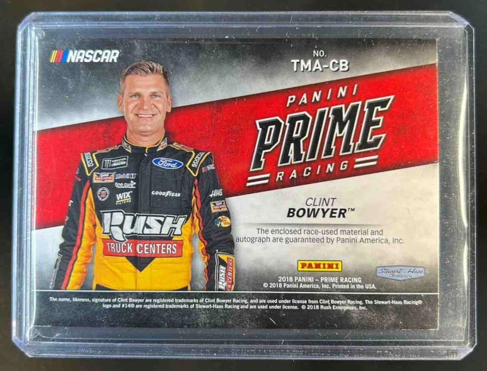 2018 Panini Prime Clint Bowyer Triple Materials Auto Laundry Tags Patch #1/1 - Image 2 of 2