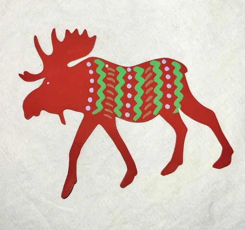 Vintage B Cukla  handmade, hand painted MOOSE signed Christmas ornament