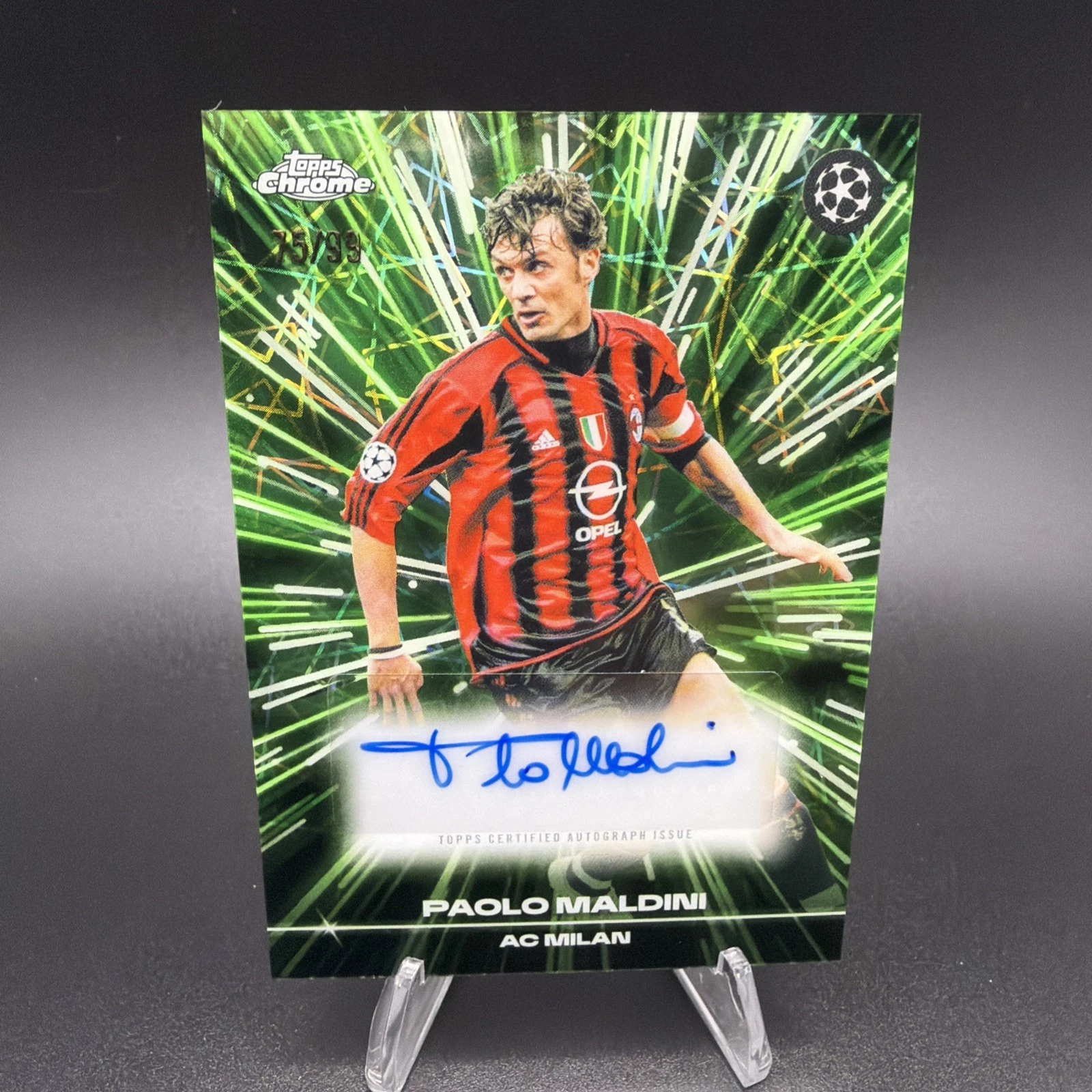 2025-26 UEFA Chrome Paolo Maldini Black Lazer Auto Green /99