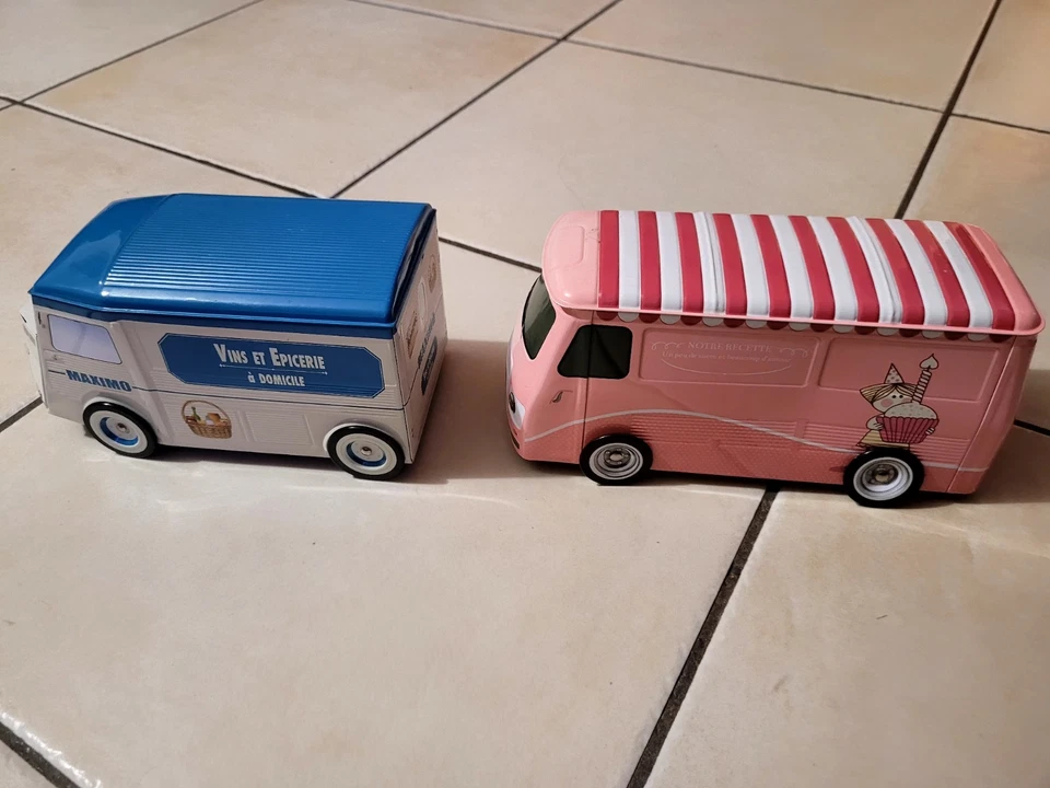 4 BOITES METAL PUBLICITAIRE FOURGONS CITROËN TYPE H Y + VW COMBI + PEUGEOT J7 - Photo 3/4