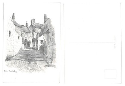 Postkarte - Robin Hood's Bay, North Yorkshire, Zeichnung von John Williamson UNBESPIELT