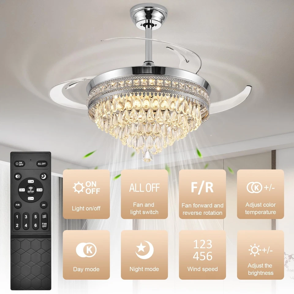 Ventilador de Techo Baotree Araña con Luces y Control Remoto, 48 Pulgadas Moderno Al Ras Foto 3 de 4