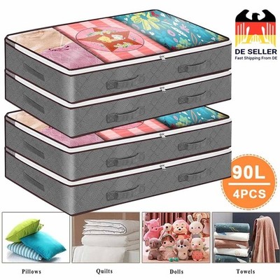 4 Stück 90L Unterbettkommode,Aufbewahrungsbox mit Deckel，Faltbare Unterbett DHL