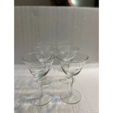 Set of 6 Vintage Etched Crystal Cordial Glasses Floral Design
