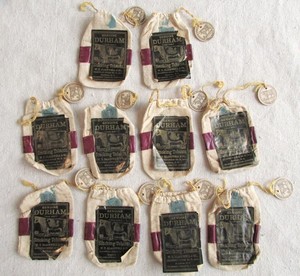 VINTAGE GENUINE BULL DURHAM SMOKING TOBACCO CLOTH POUCH TAG LOT 192Os label old
