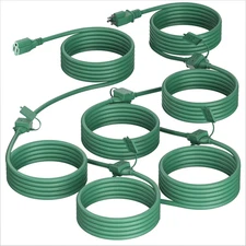50 FT Green Outdoor Extension Cord with 6 Waterproof Outlets, ETL Listed