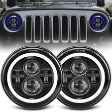 7 inch Led Headlights Round Blue Halo led H6024 Headlight With Hi/Lo Beam DRL...