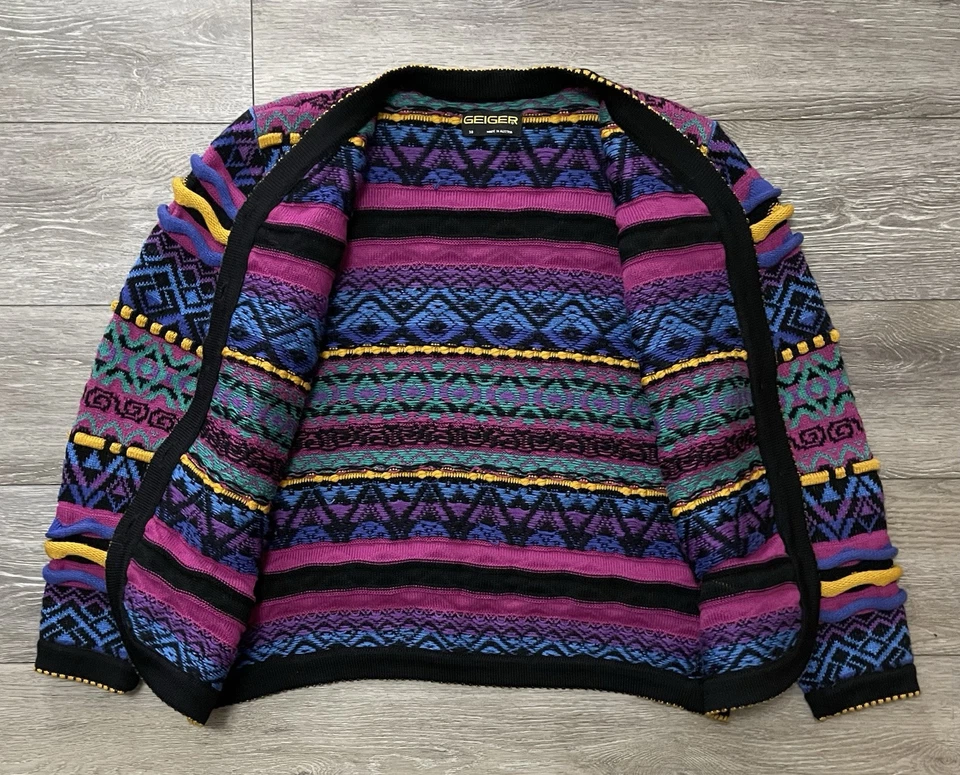 Rare Vtg 90’s Geiger Austria Wool Blend Colorful Textured Fair Isle Sweater 38 - Image 4 of 4