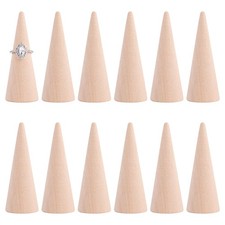 , 12 Pack Natural Wood Cone Ring Holders Wedding Display Stands Jewelry Organ...
