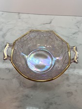 Rare bol en verre vaseline uranium bordure or rose 2" x 7" vert brillant sous UV