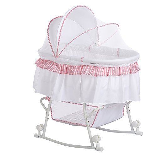 Dream On Me Lacy Portable 2-in-1 Bassinet, Pink/White - Picture 1 of 7