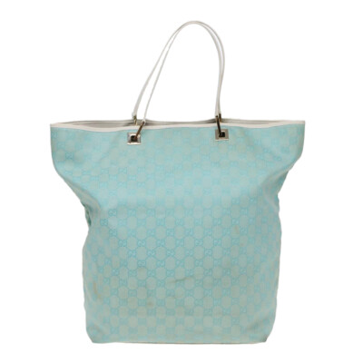 GUCCI GG Canvas Tote Bag Light Blue White Gold 002 1097 Auth
