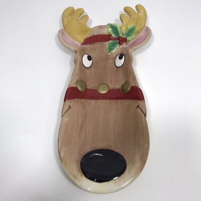 Fitz & Floyd Christmas Server Snack Ceramic Plate Moose 13-3/8  Long Holiday