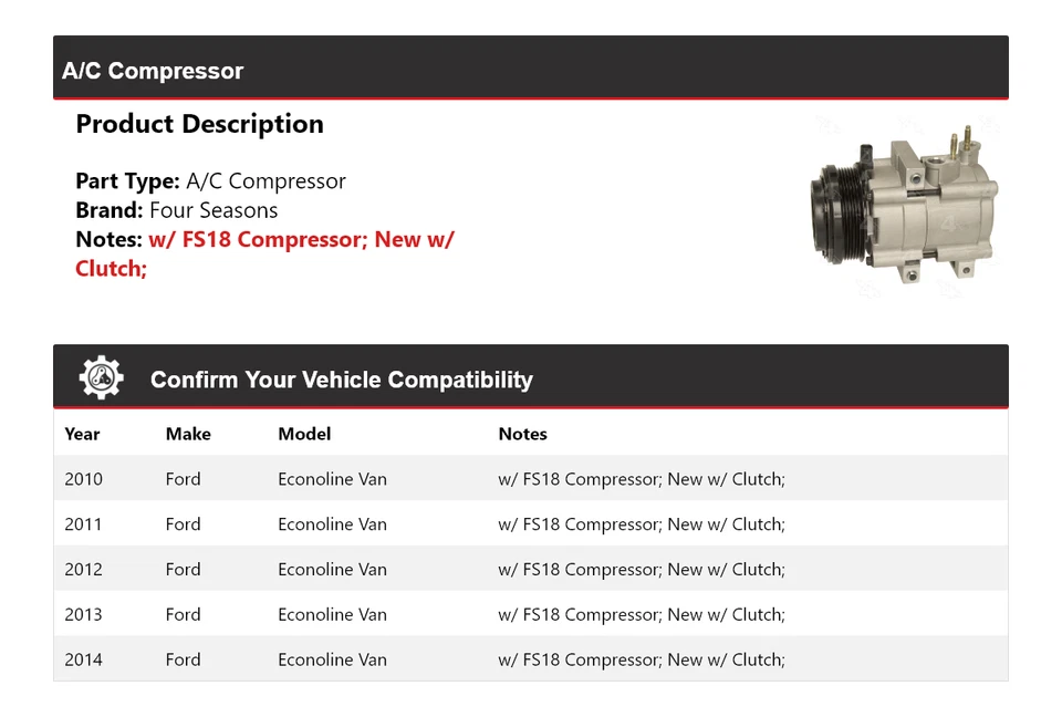Compresor de aire acondicionado para furgoneta Ford Econoline 2010-2014 4 estaciones 2011 2012 2013 Foto 2 de 4