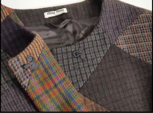Miu Miu Wool Patchwork Coat Cashmere Blend Collarless Design Auth TS1 - Picture 5 of 9