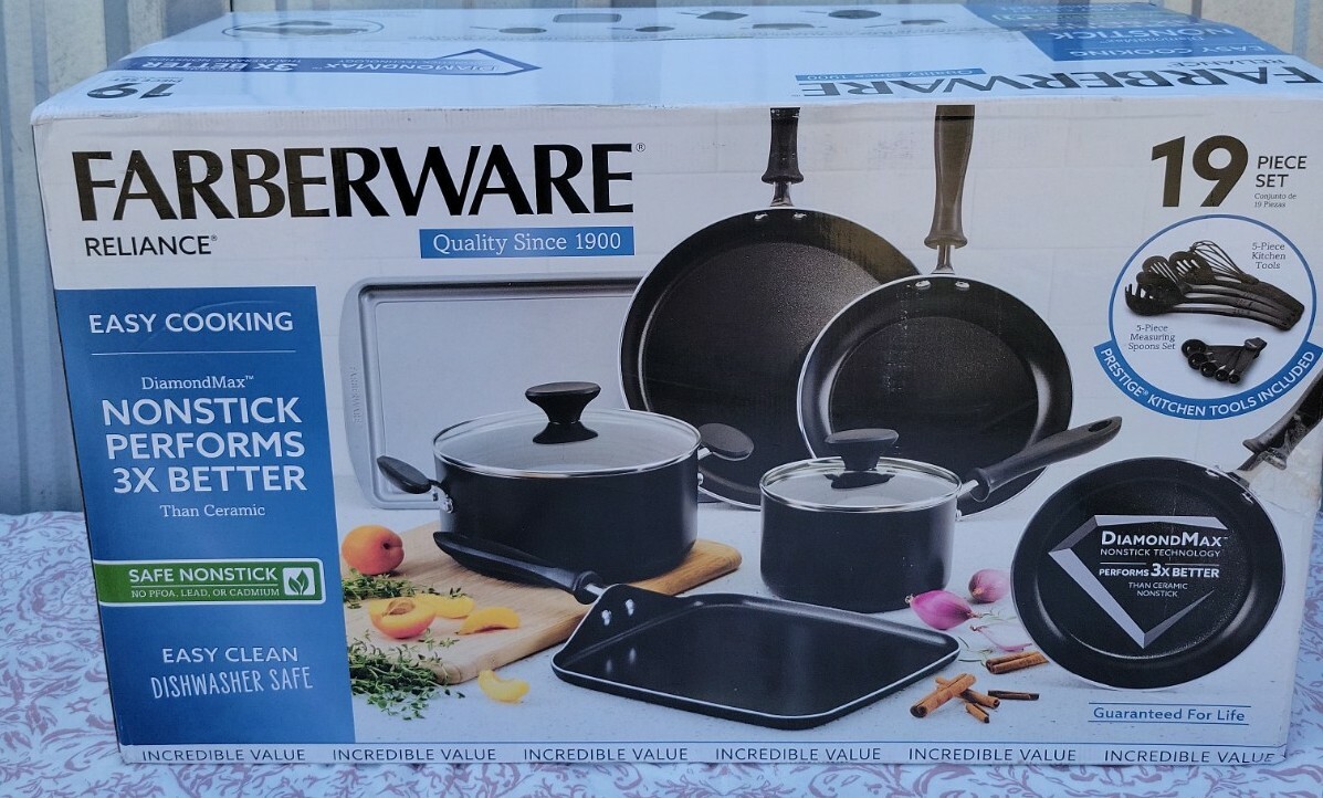 ? Farberware 19Pc Cookwear Set Diamond Max NonStick Technology 
