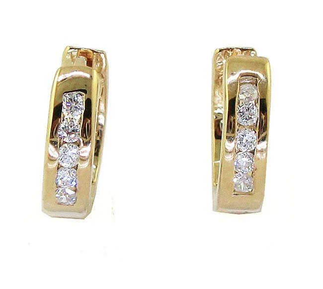 Hoops Earrings SI1 G 0.15 Ct Natural Diamond 14K Solid Yellow Gold Channel Set - Image 2 of 4