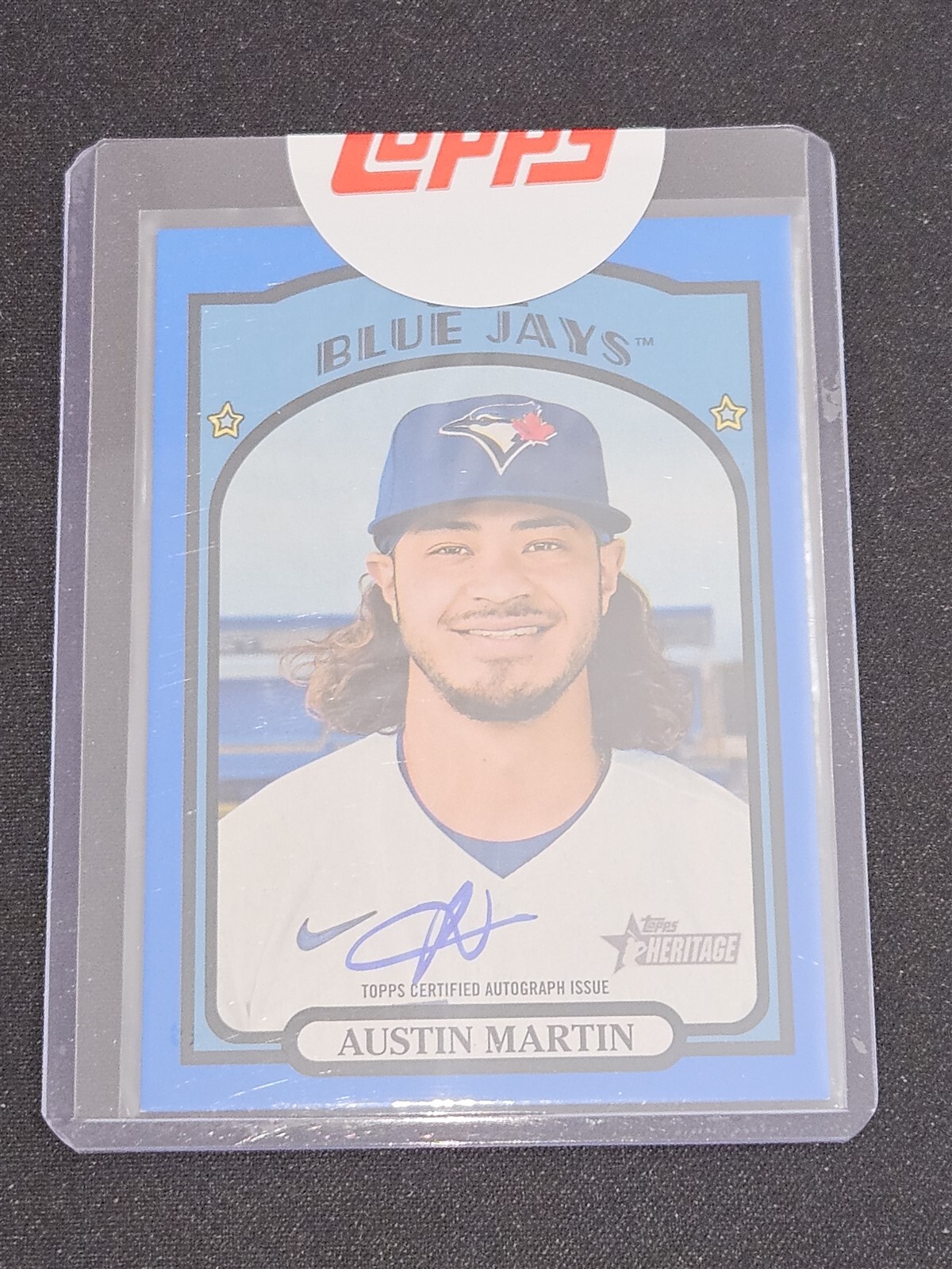 2021 Topps Heritage Minor League Austin Martin Blue Border Parallel Auto 3/25