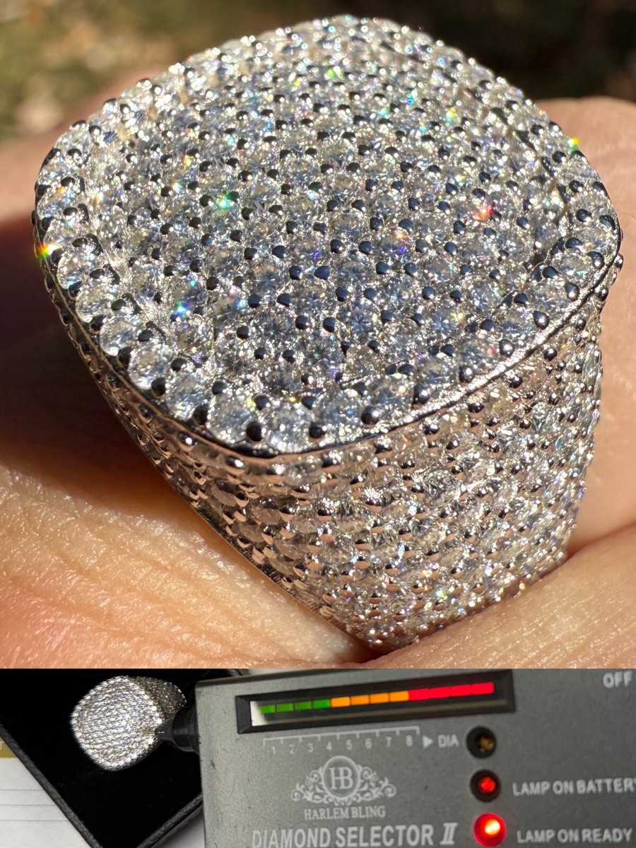 MOISSANITE Mens Large Fully 3D Square Dome Iced Hip Hop Ring 925