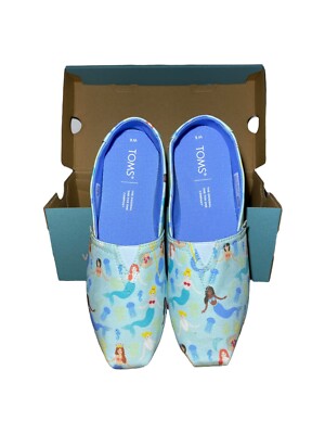 Toms In Box Alpargata Pastel Blue Mermaid Party Print Canvas Slip On Womens 6
