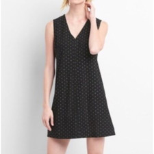 Gap Black V-Neck Sleeveless Shift Dress Dainty Gold Metallic Stars Womens XS NWT