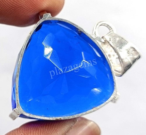 101.40 CT Trillion Cut Blue Sapphire EGL Pendant 925 Free Silver Chain 5MRB - Picture 3 of 7