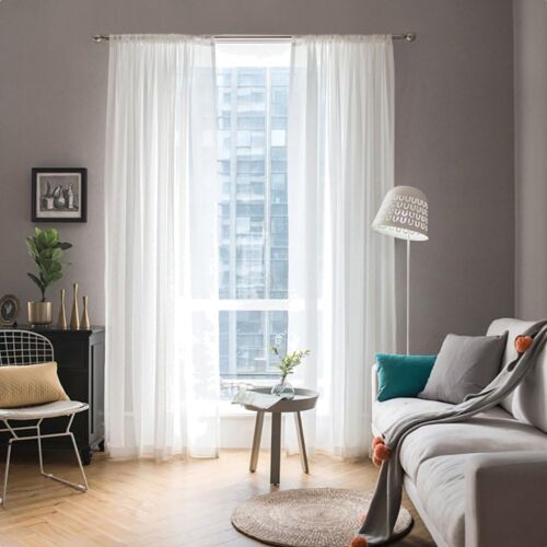 Chic 54"W x 84"L Solid White Sheer Voile Window Curtains for All Rooms