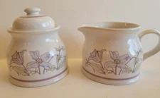 White ceramic CREAMER and SUGAR set with lavender flowers - England