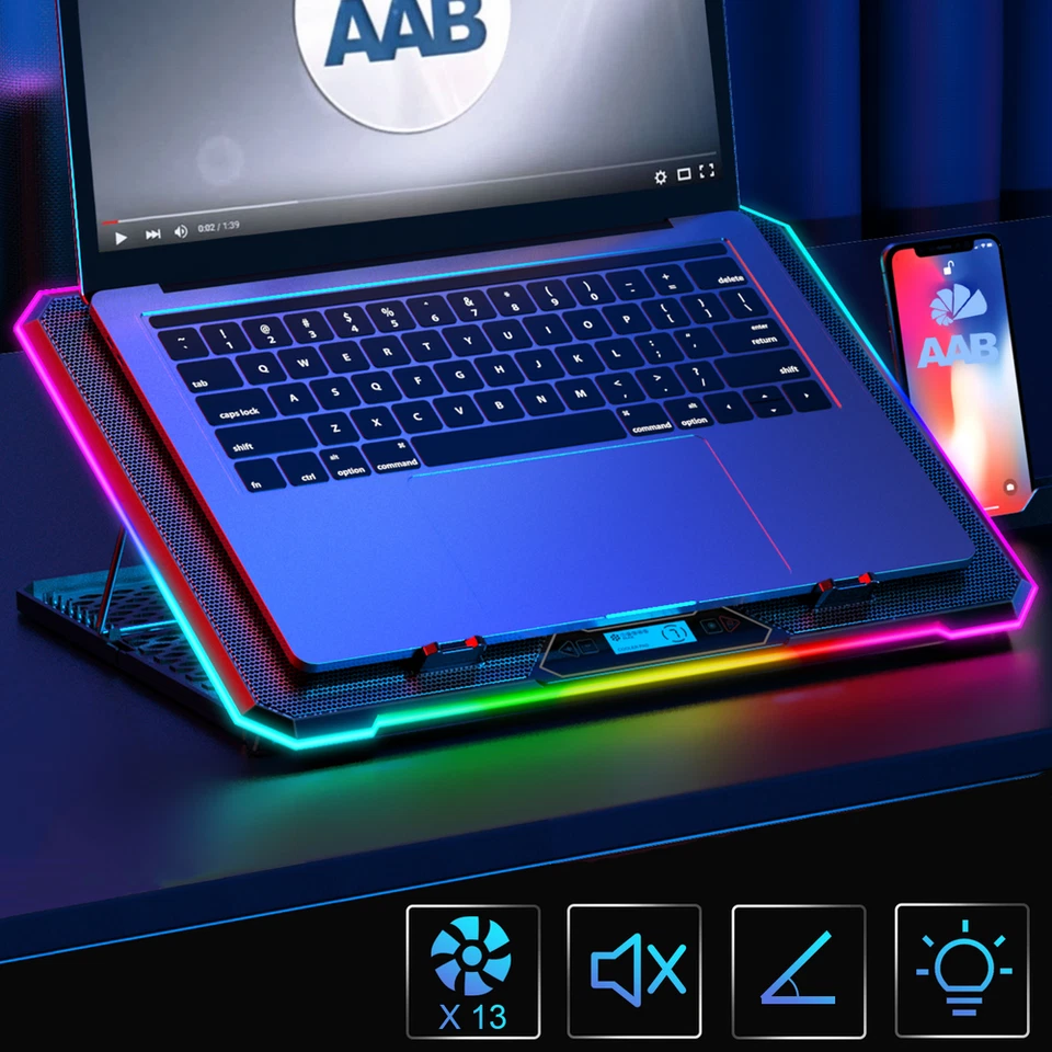 AABCOOLING QUANTUM KÜHLPAD LAPTOP KÜHLER NOTEBOOK 13 X LÜFTER USB RGB LED 10-17" - Bild 3 von 4