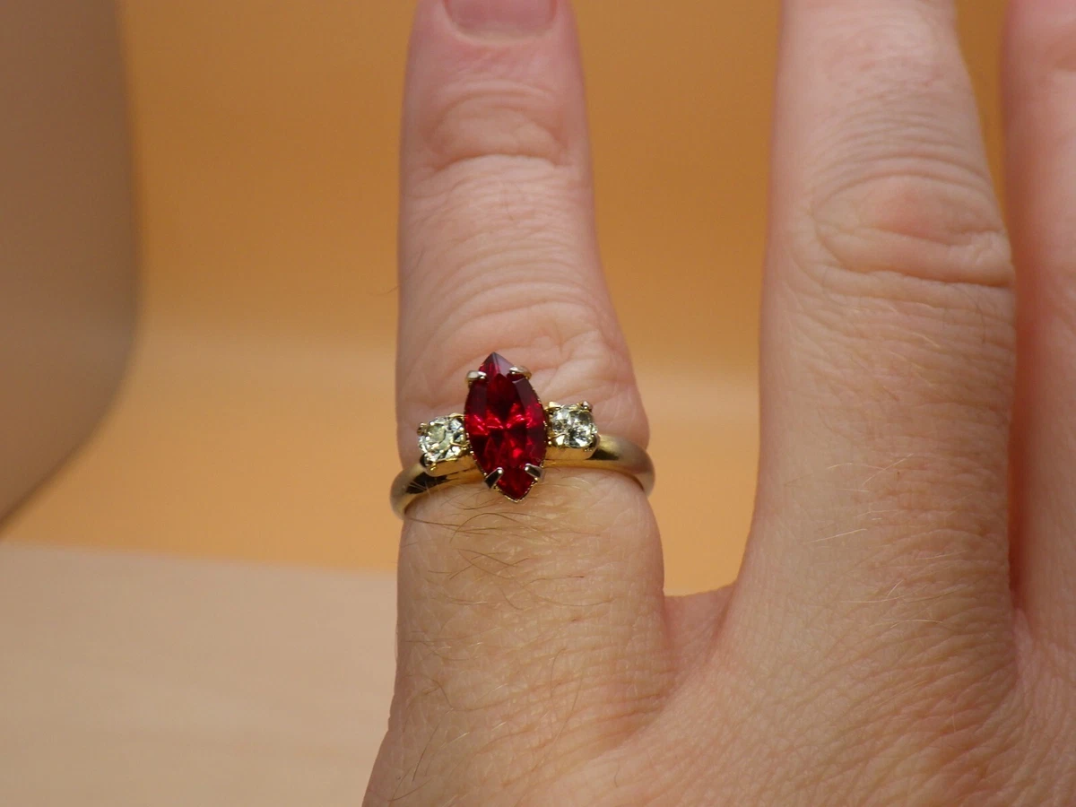 Vintage Faux Ruby and Diamonds Ring Costume Jewelry Slightly