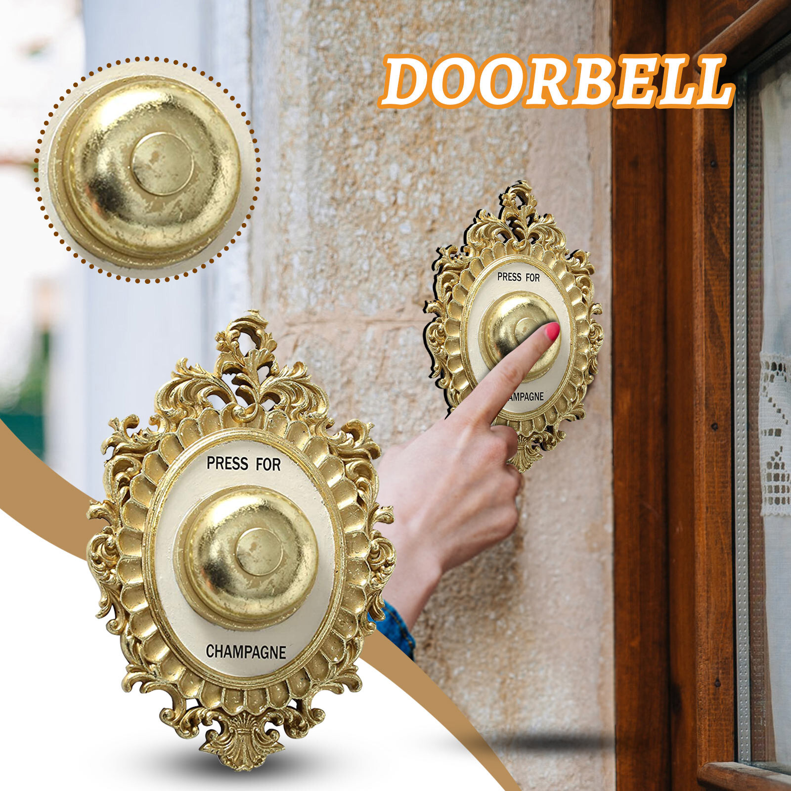 Decorative Door Bell Champagne Theme Ornamental Plaque Working Ringer