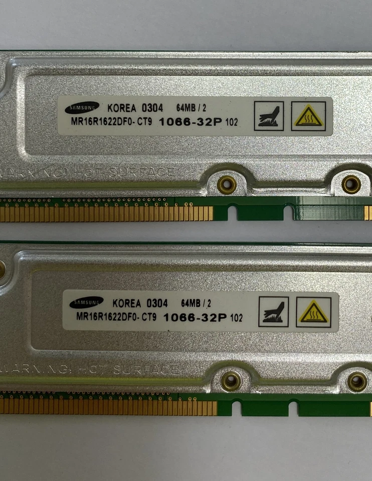 128MB (2 x 64MB) Samsung MR16R1622DF0-CT9 1066-32P RAMBUS RIMM Computer Memory - Image 2 of 3