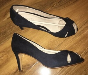 navy suede peep toe shoes