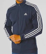 NEW ADIDAS MENS ESSENTIALS 3 STRIPES TRACK JACKET~SIZE LARGE  #H46100 BLUE