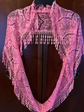 NEW Pink Crochet Lace Fringe Infinity Shawl Wrap Scarf