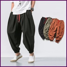 New Oversized Men Harem Pants Loose Chinese Style Cotton and Linen Sweatpants