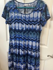 Kim Rogers Petite PXL Blue Geometric Knit Fit & Flare Dress Short Sleeve