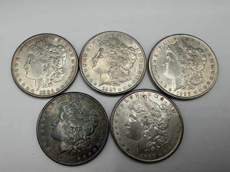 1886 1887 1888 1889 1890 P Lot Morgan Silver Dollar $1 Circulated Ungraded Set