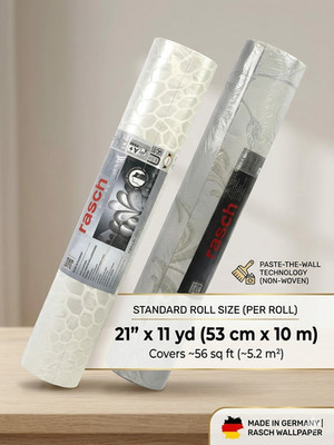 2 Rolls Rasch Wallpaper Non-Woven Geometric Silver Floral 21'' x 11 yd