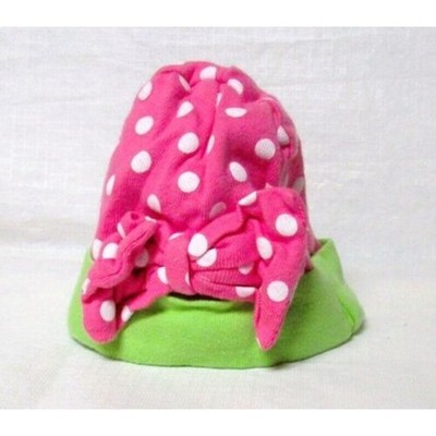 Gerber Infant Girl Hat Pink & Green with White Polka Dots Bow Detail Size 0 3M