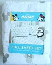 Disney Mickey Mouse and Friends Full Sheet Set 100 Cotton Neutral White/Gray