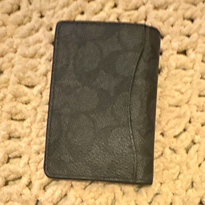 COACH Men s Logo Leather ID & Document Holder Wallet, Black/Gray