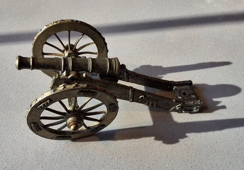 2 vintage TOY SOLDIER CANNONS KS pewter silver-tone Civil War Replica 4" long