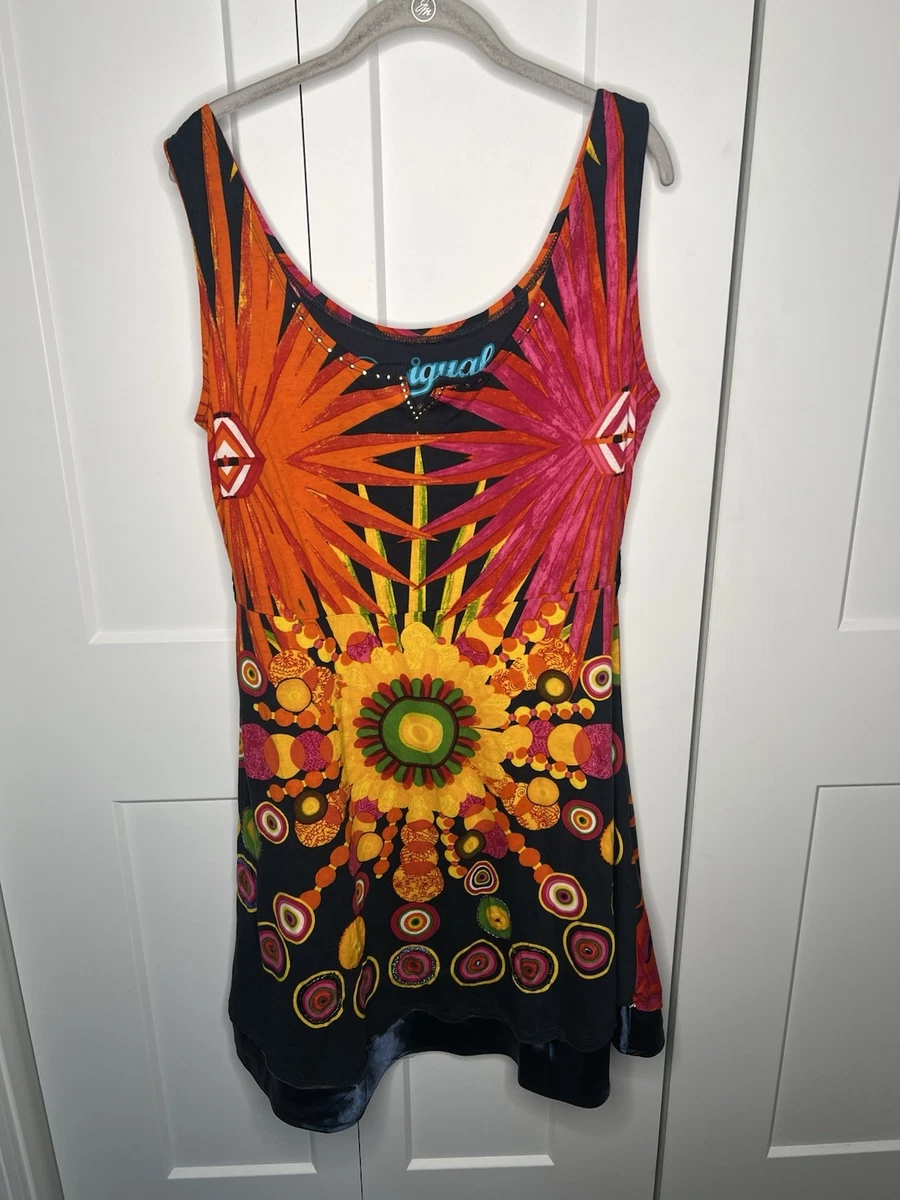 Desigual Women's Tie-Dye Kaftan - Casual Bat Sleeve Tunic, Orange, Lightweight & Flowy - View #10