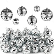 36 PCS Mirror Disco Ball Silver Hanging Reflective Decor 3 Sizes Mixed
