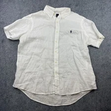 Polo Ralph Lauren 100% Linen Shirt Men's Large White Short Sleeve Classic Fit