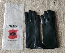 Vintage Soft Women's Madova Black Leather Gloves Italy 6.5 Cashmere Lined Unused
