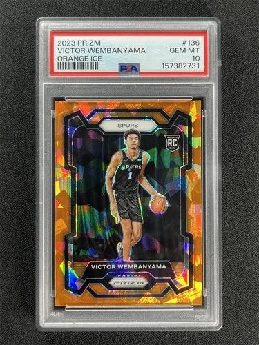 2023-24 Panini Prizm Victor Wembanyama #136 Orange Cracked Ice RC PSA 10 Gem Mt