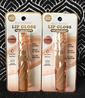  2pk BEAUTY INTUITION LATTE BLISS NUDE BEIGE HIGH SHINE SOFT PLUMPING LIP GLOSS