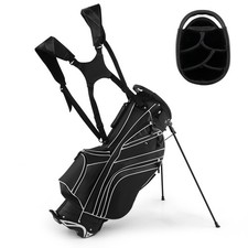 Lightweight Golf Stand Carry Bag W/6 Way Dividers  8 Pockets Rain Hood Black